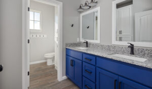 Custom bathroom cabinetry in a new construction Oklahoma home.