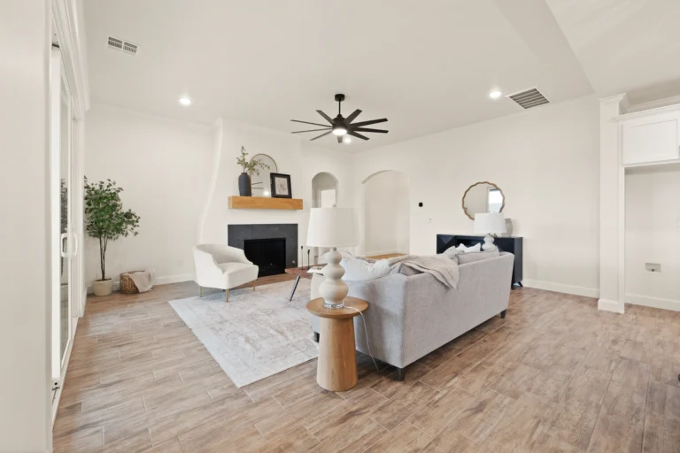 New construction home with staged great room
