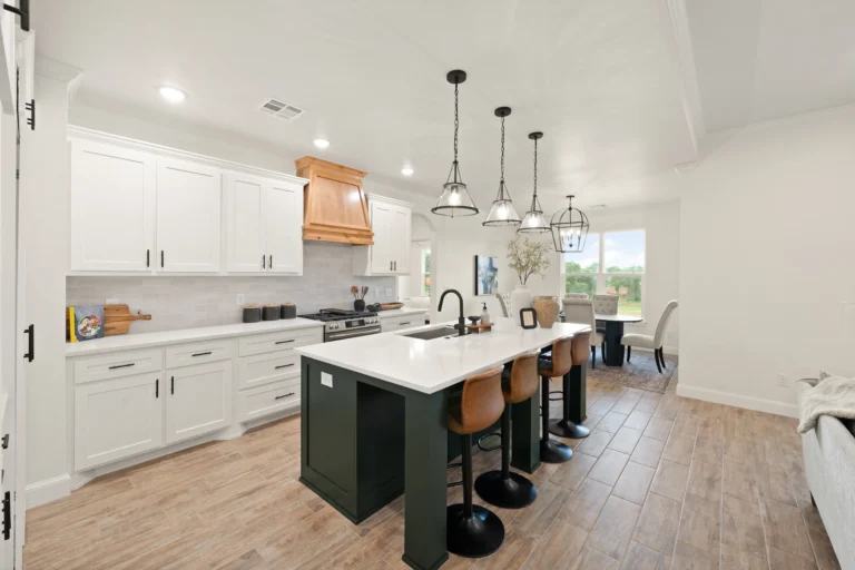 Kitchen with dark accents and delicate hardware