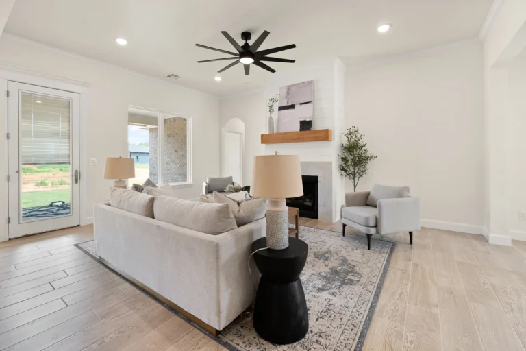 new construction staged home with farmhouse style