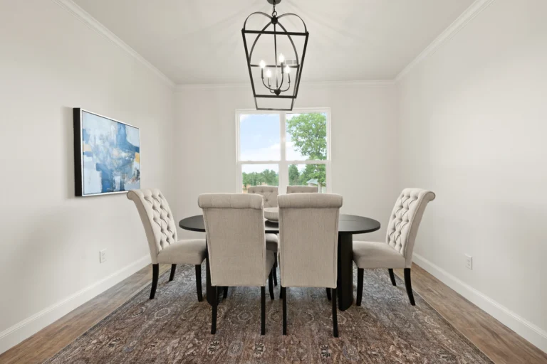 New construction dining room with chandelier
